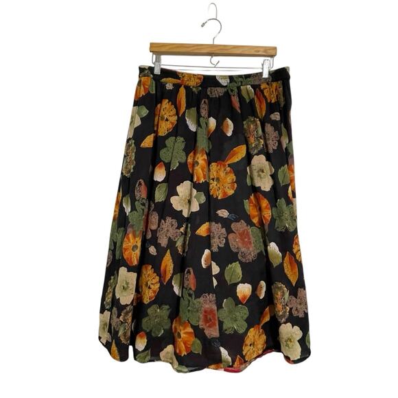 La Cera Reversible Floral Midi Skirt Size L Red Black Watercolor Flowy India - Picture 6 of 11
